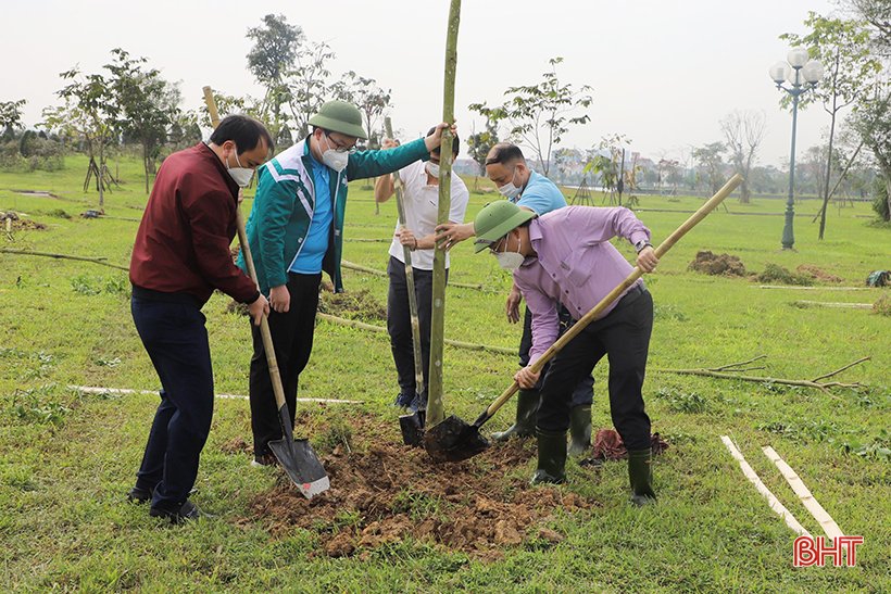 Giáo viên, học sinh trồng cây, chung tay phủ xanh thành phố